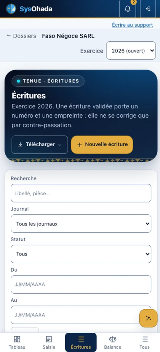 SysOhada — Saisie des écritures
